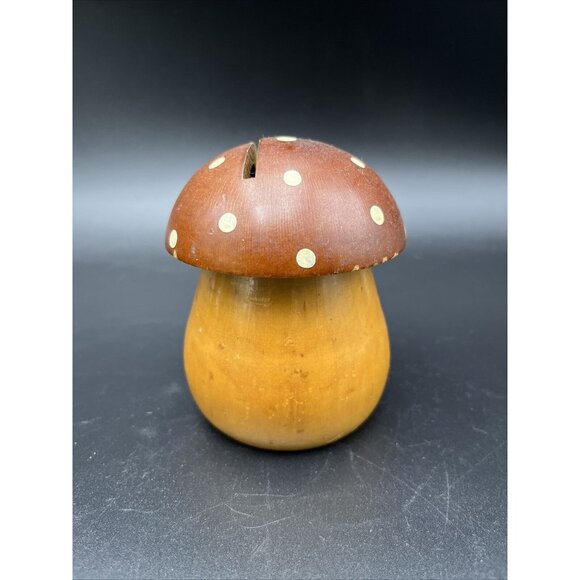Source Unknown Other - Vintage MCM Brown Wooden Toadstool Mushroom Bank Made in France